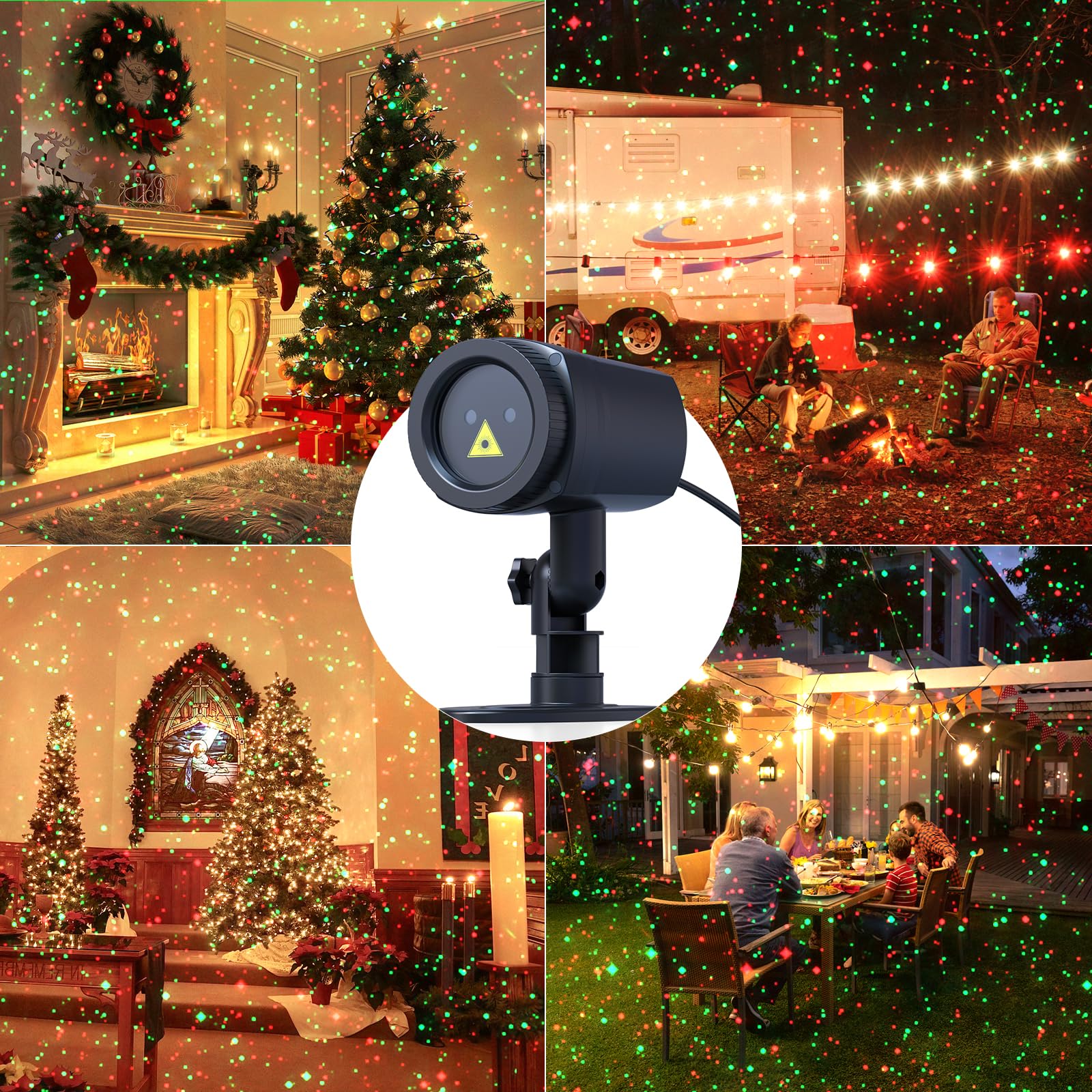 Christmas Projector Lights Outdoor - Firefly Show Decorations with Red & Green Stars, Waterproof Remote Control & Timer - Perfect for Garden, Indoor, Wedding, Home Party & Holiday Decorations