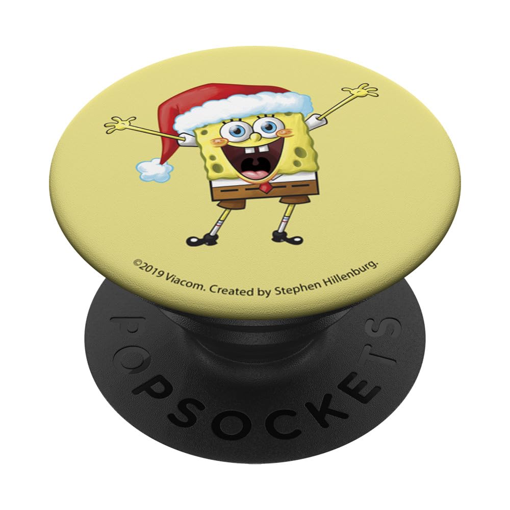 SpongeBob SquarePants Christmas Santa Hat Yellow PopSockets PopGrip - Holiday Phone Grip & Stand for iPhone, Samsung, Smartphones - Perfect for Christmas Gifts, Party Decorations & Festive Selfies