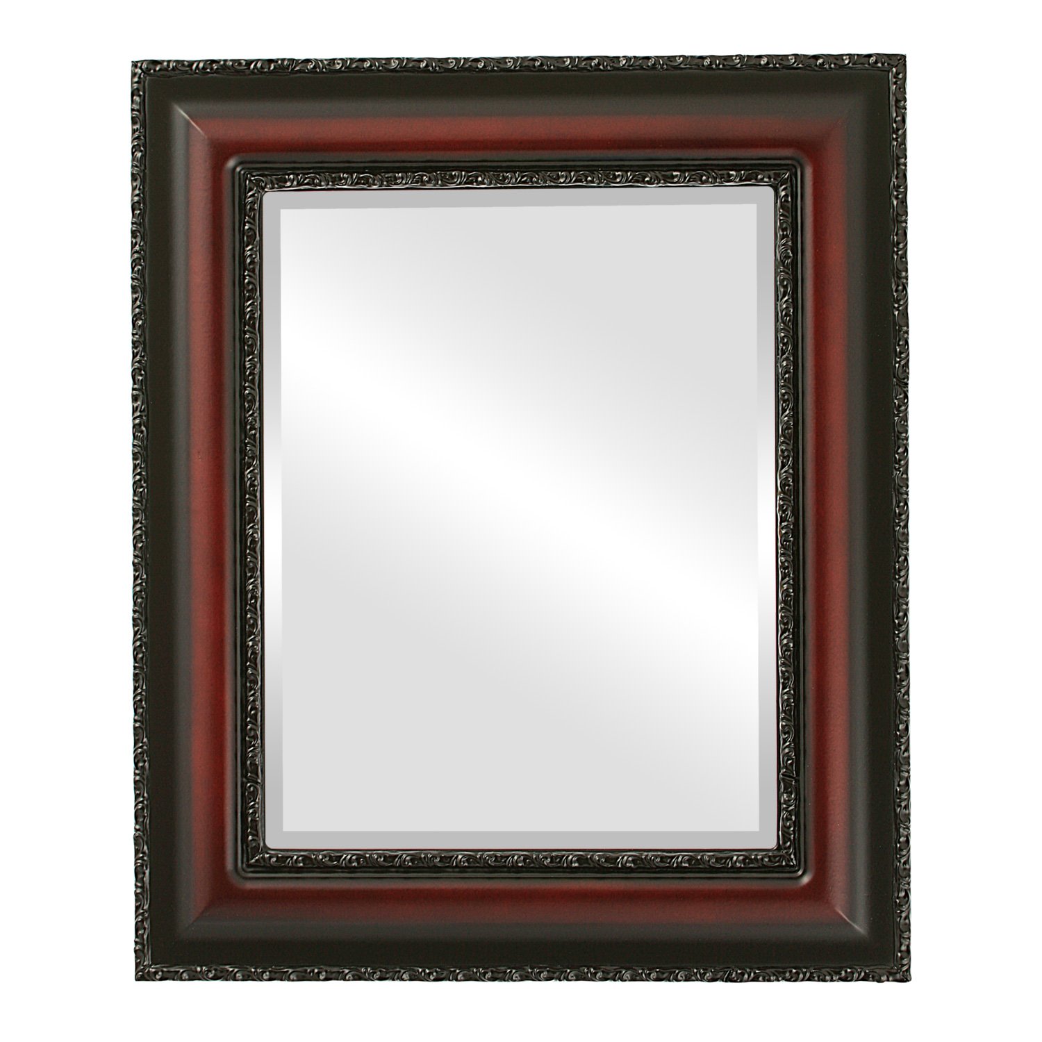 OVALCREST Rectangle Beveled Wall Mirror - Somerset Style Rosewood Frame - 25x35 Inches - Elegant Home Decor for Living Room, Bedroom & Entryway