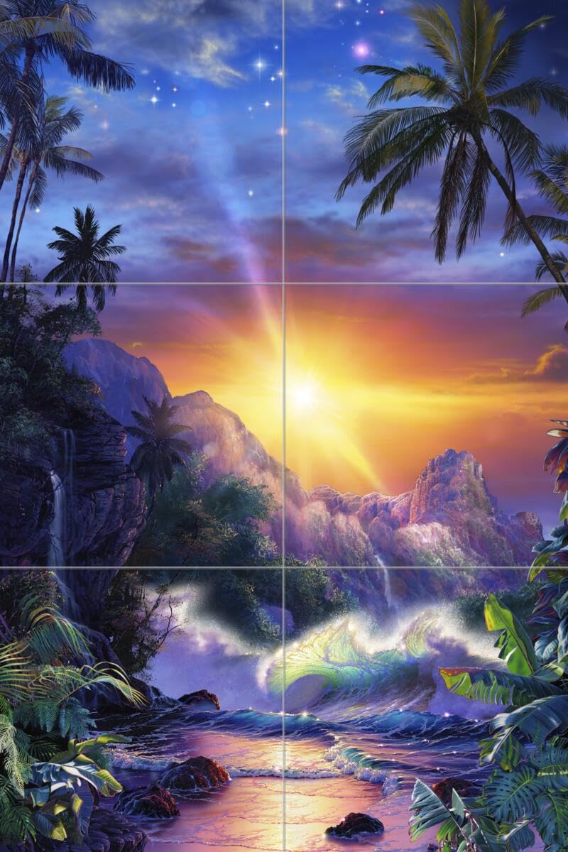 Ceramic Backsplash Tile Mural - Beach Scene with Seaside & Ocean Waves - Hawaiian Embrace by Christian Riese Lassen - Perfect for Kitchen, Bathroom & Shower Walls - Adds Tropical Vacation Vibes to Your Home Decor