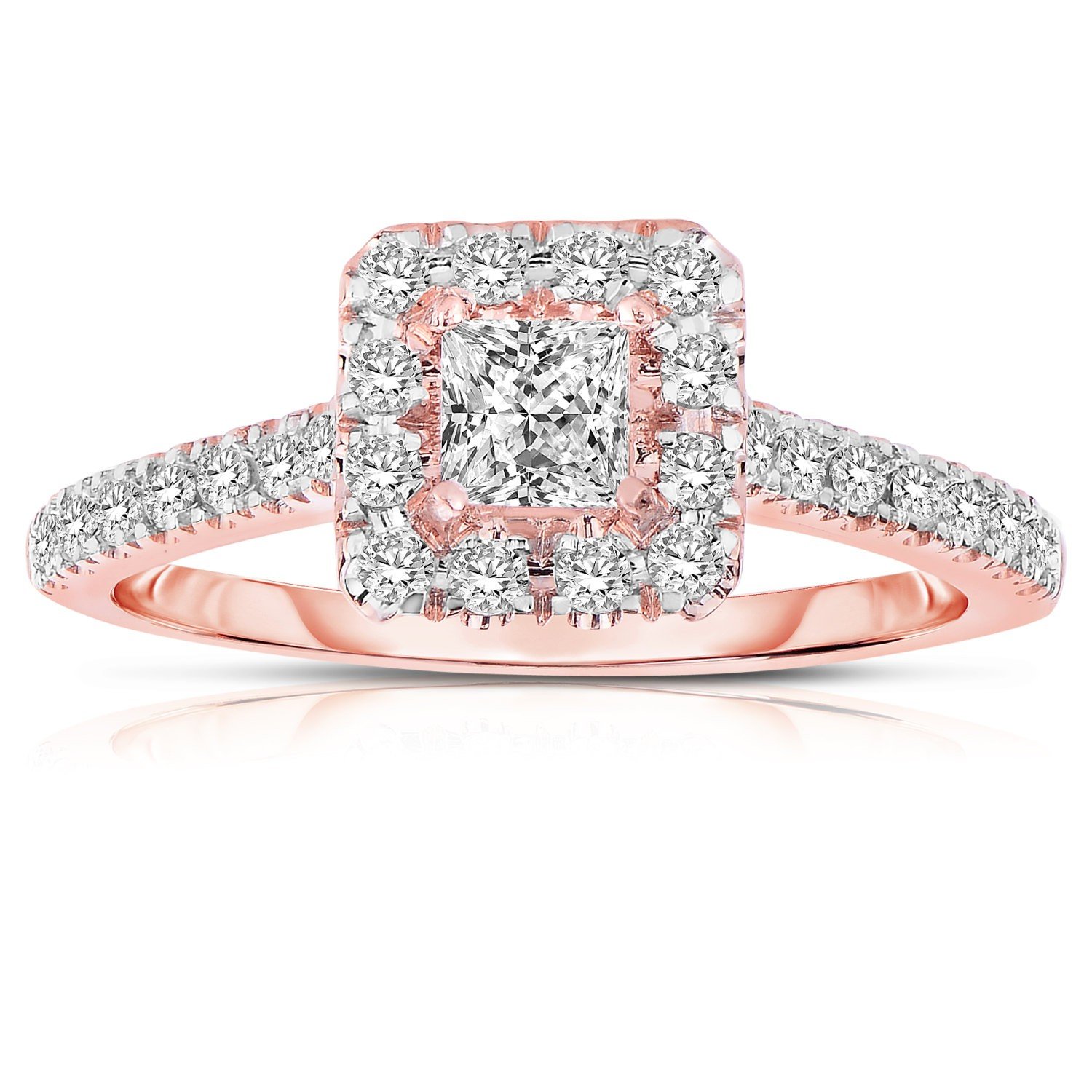 0.5 Carat Princess Cut Halo Diamond Engagement Ring in 14K Rose Gold - Perfect for Proposals, Anniversaries & Wedding Bands