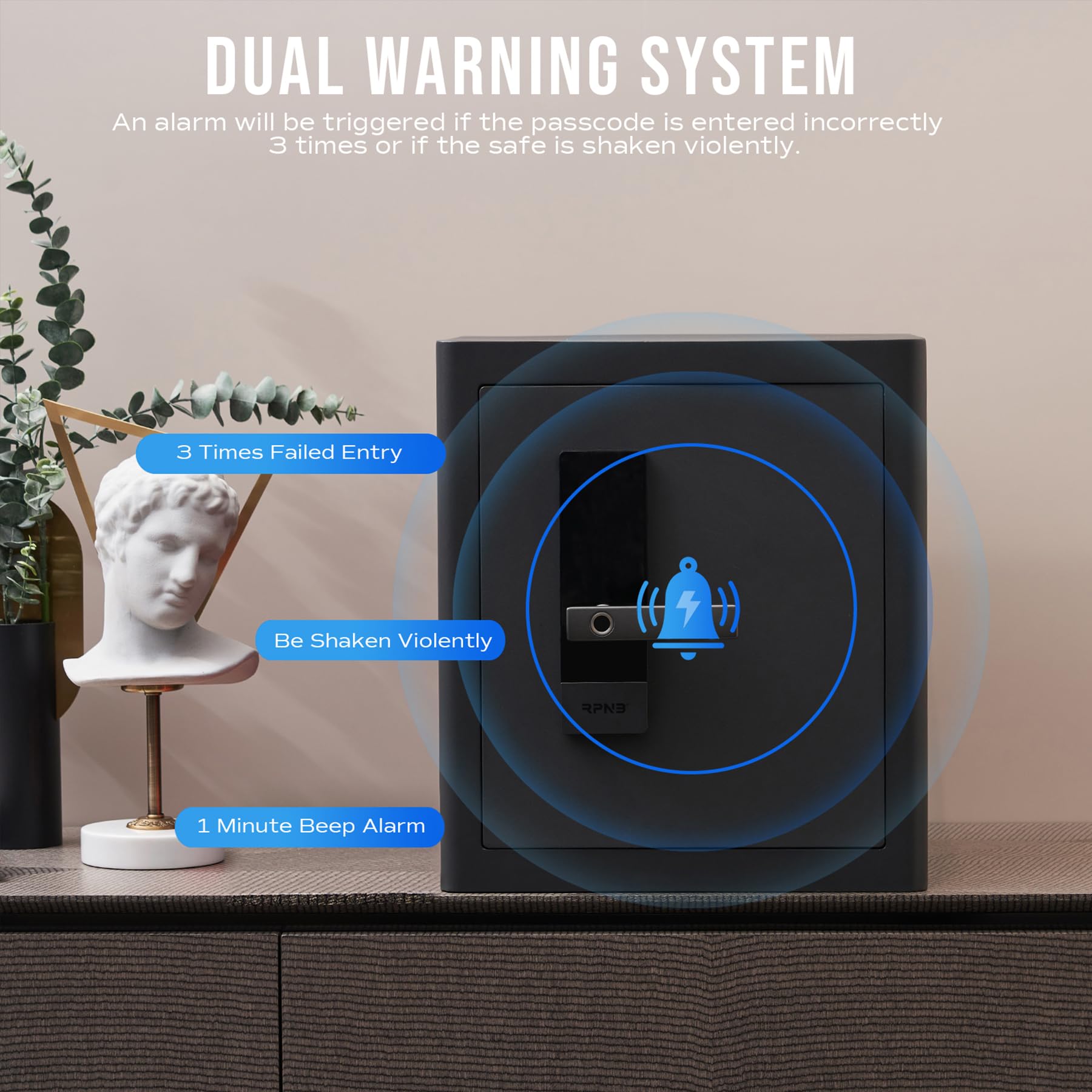 RPNB Deluxe Home Safe - Smart Touch Screen Biometric Fingerprint Security Safe with Voice Prompt, One-Touch Unlock, Interior Box & Dual Alarm | 1.6 Cubic Feet for Home, Office, Hotel & Travel Security Protection | Perfect for Storing Cash, Jewelry, Documents & Valuables