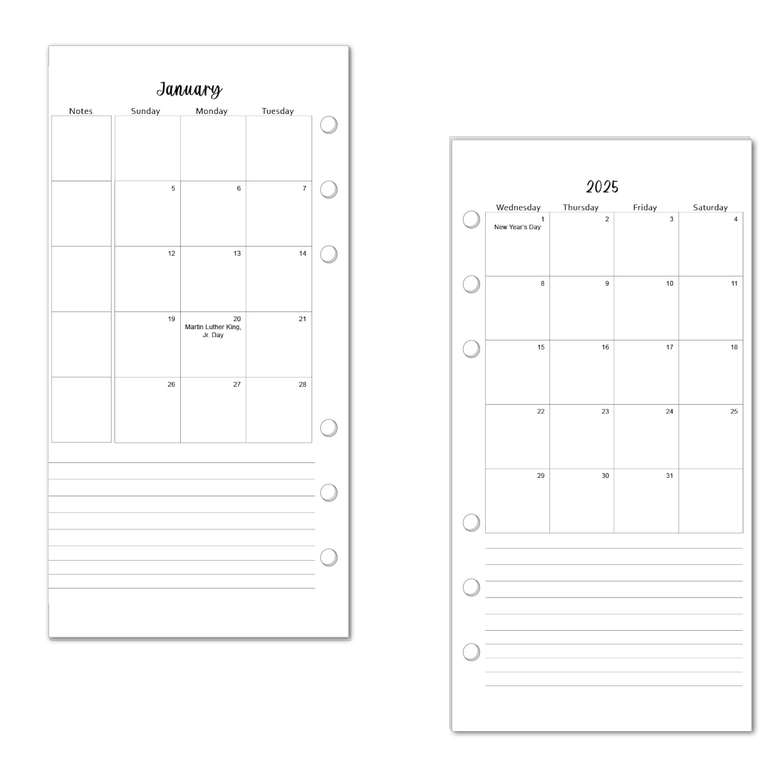 2025 Monthly Planner Inserts - 3.75x6.75 Inch Personal Size Calendar Refills for Filofax, Carpe Diem, Kikki K & Kate Spade Planners | Perfect for Work, School & Daily Organization | Cute Kitten Design