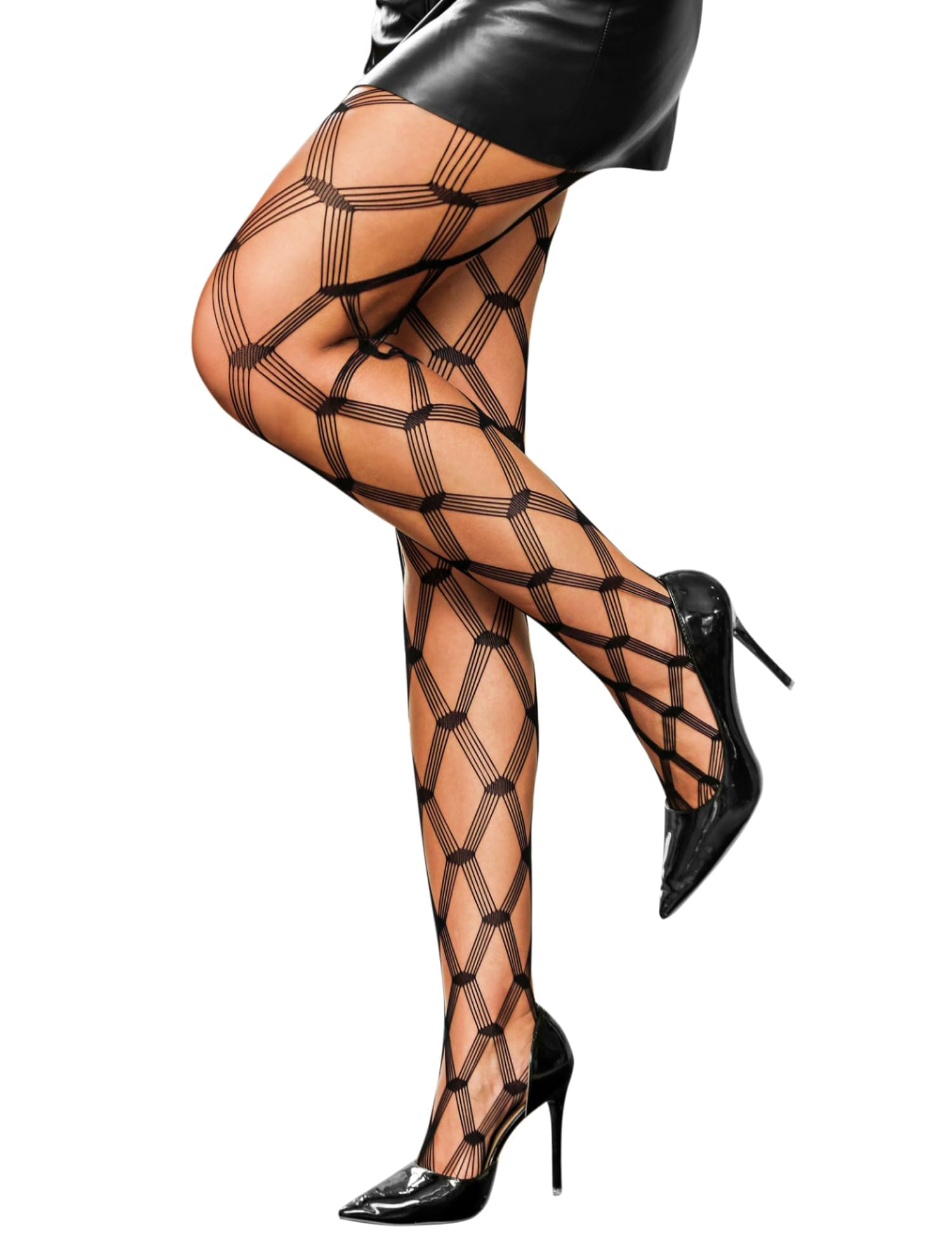 RSLOVE Women's Sexy Fishnet Tights - Lingerie Stockings with Suspender Belt for Boudoir, Cosplay & Night Out