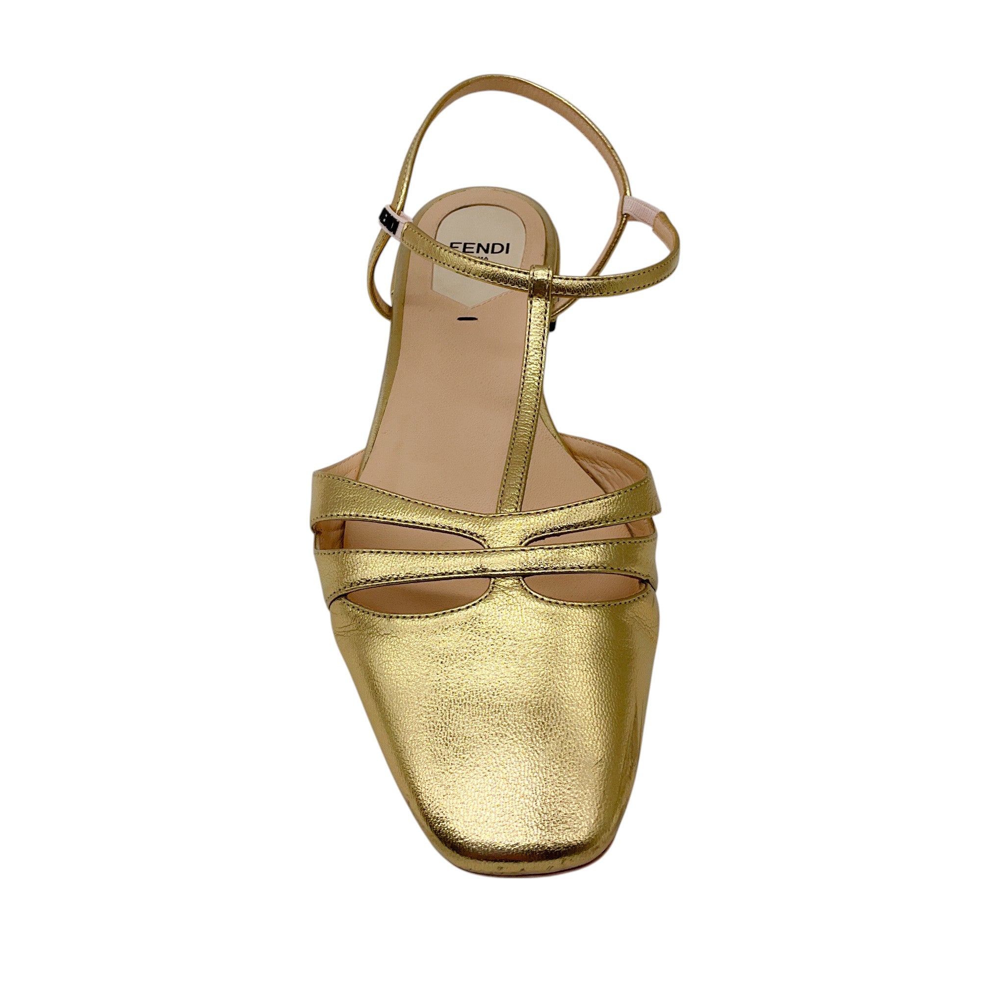 Fendi Gold Metallic Leather T-Strap Ballet Flats for Women | Luxury Designer Shoes for Party, Wedding & Evening Wear