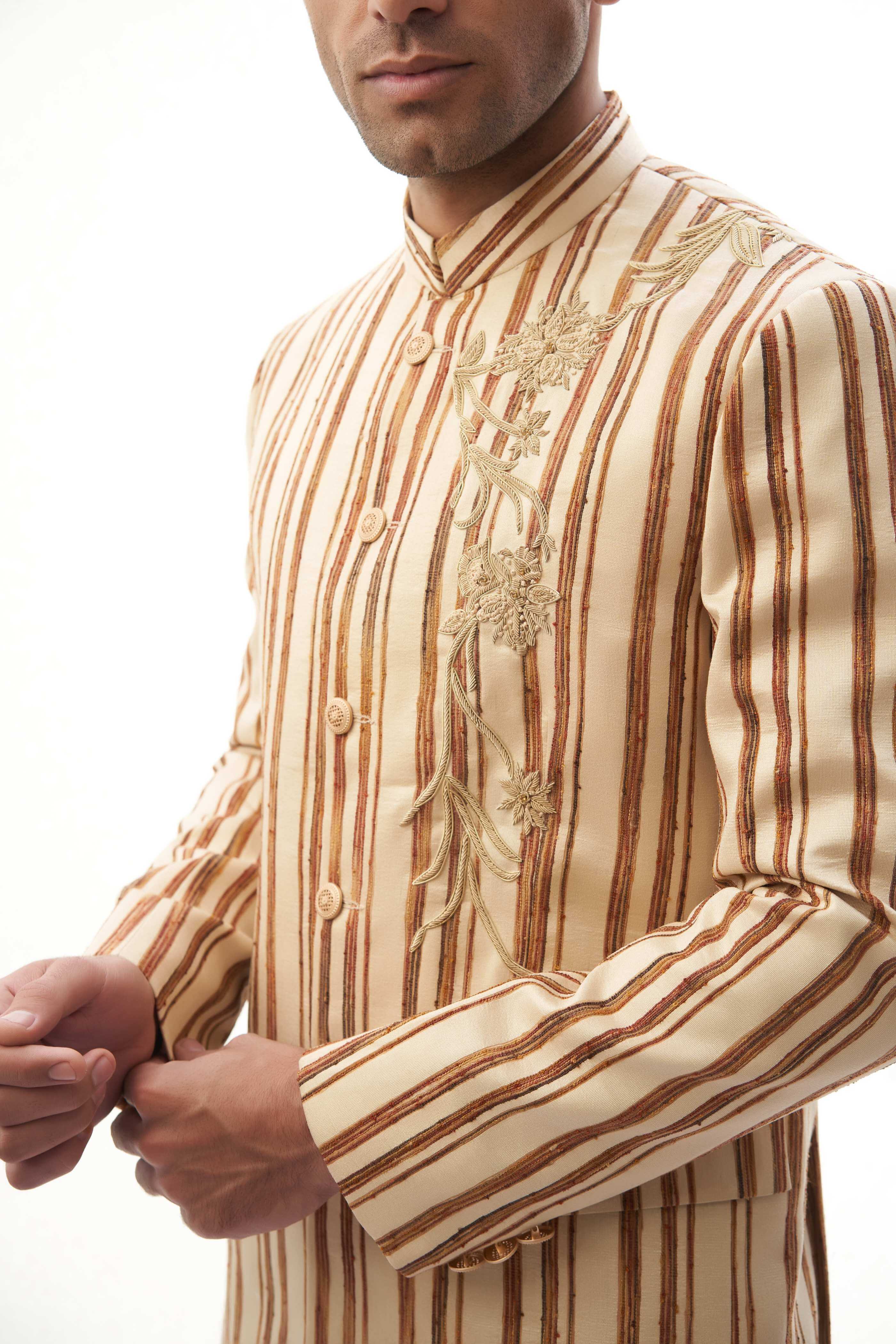 Brown & Beige Hand Embroidered Prince Jacket with Classic Kurta Pajama - Traditional Indian Ethnic Wear for Weddings & Festivals