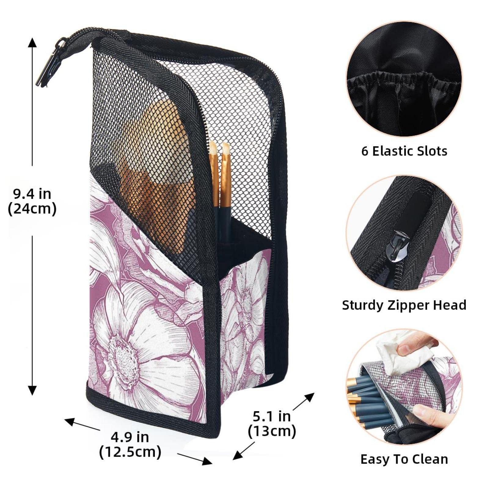 12-Piece Makeup Brush Organizer Bag with Holder Case - Portable Cosmetic Brush Storage for Travel (Pink & Purple Floral Design) | Perfect for Makeup Artists, Home Use & On-The-Go Beauty Essentials