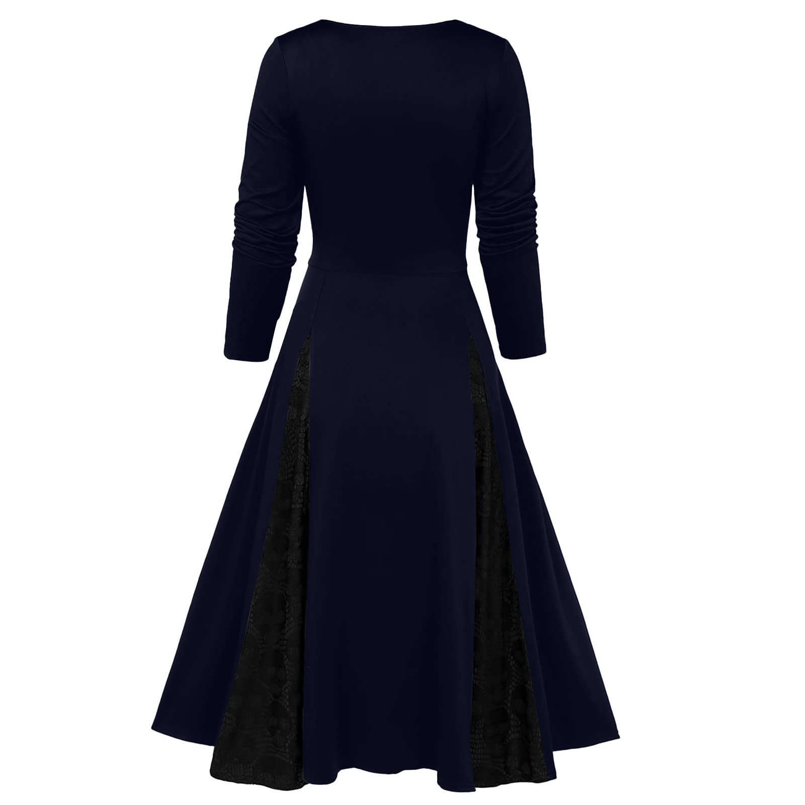 Plus Size Women's Halloween Dress with Skull Lace Insert, Mock Button & Bowknot - Vintage Medieval Long Sleeve Gothic Dress for Costume Parties, Cosplay & Halloween Events