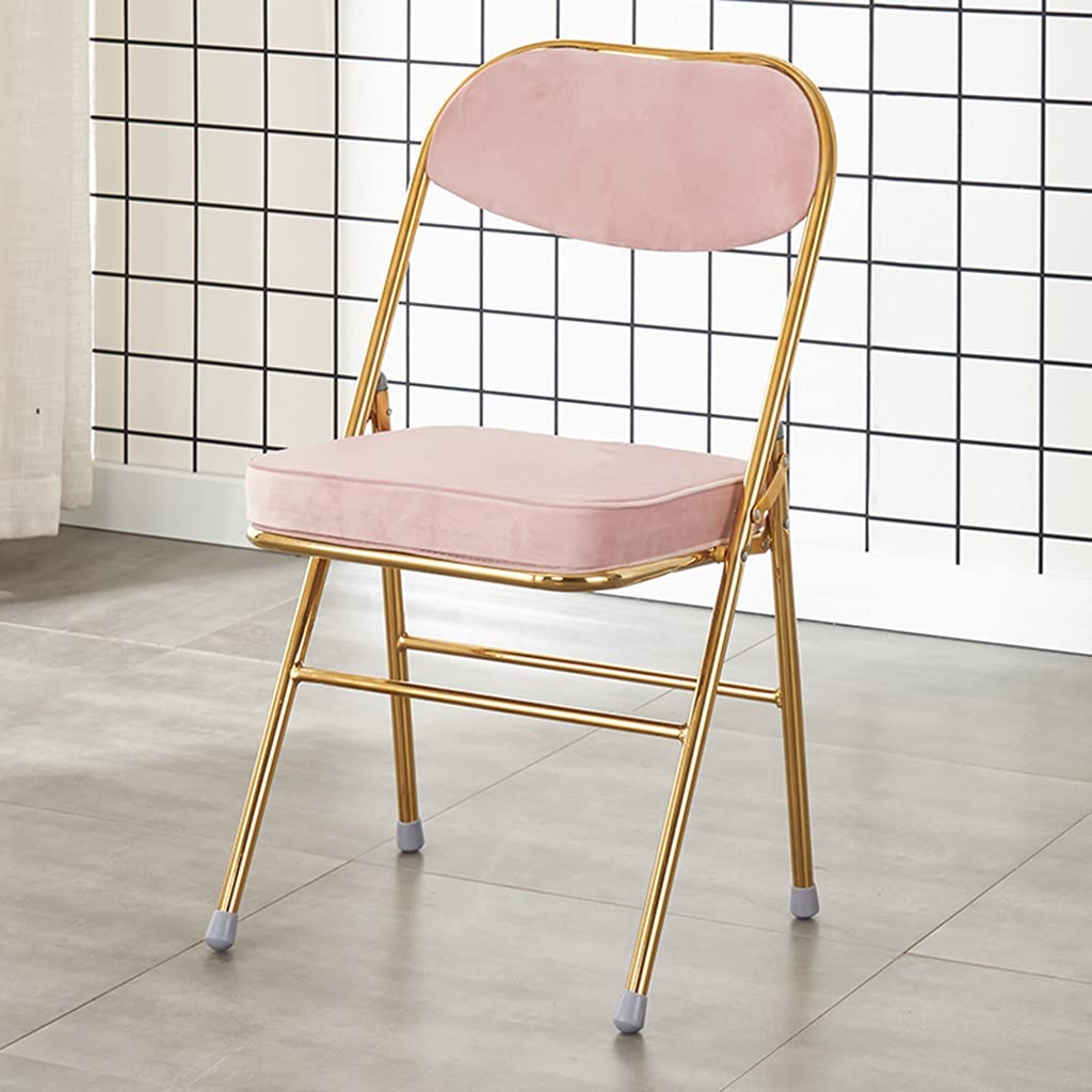 **Metal Triangle Support Folding Dining Chair with Backrest - Portable Conference, Computer & Public Rest Chair - Pink (Size: 46x38x84cm) - Ideal for Home, Office, Cafes & Outdoor Events**