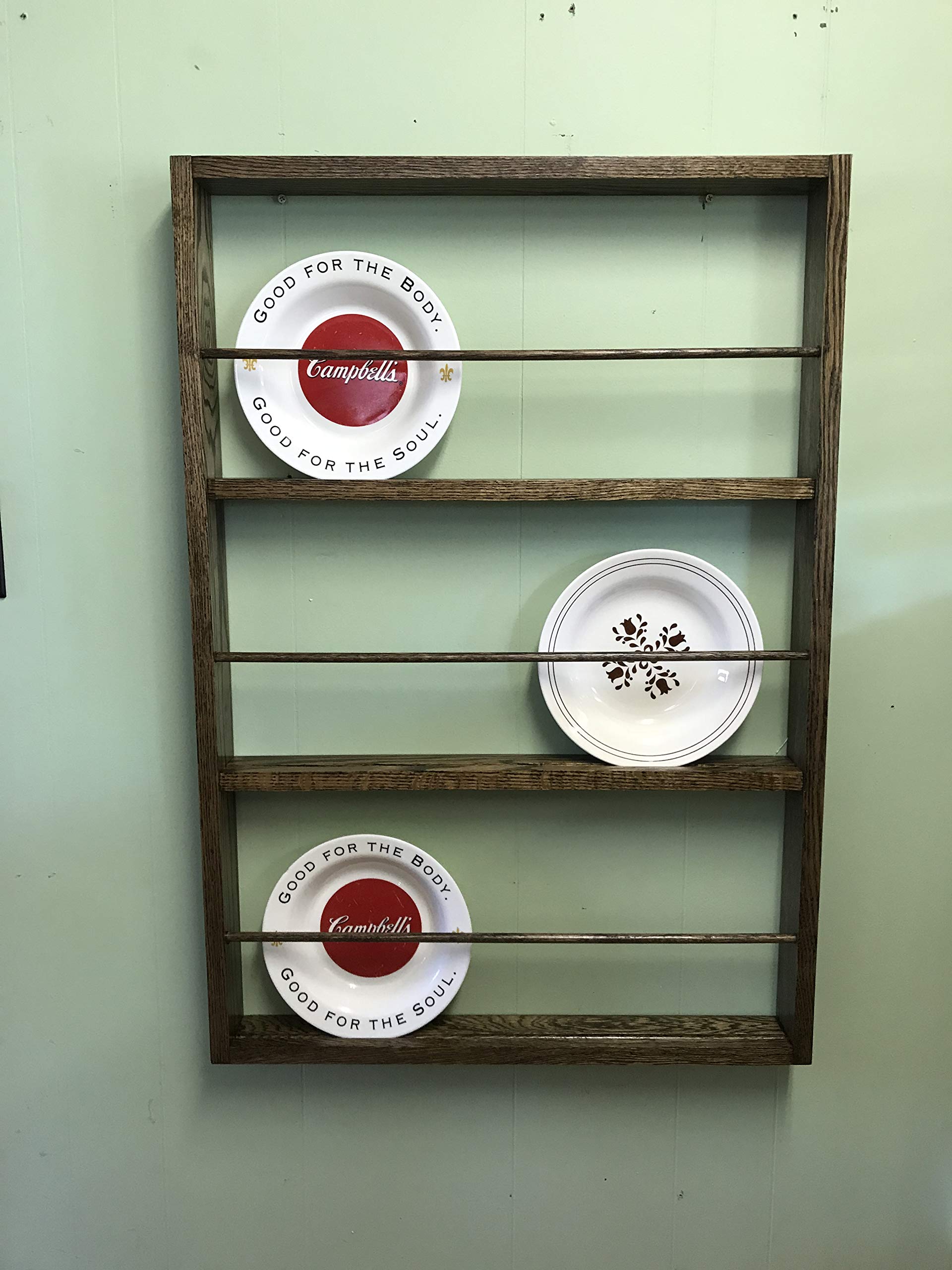 Farmhouse Plate Rack - Rustic Wooden Wall Mounted Kitchen Shelf Organizer | Perfect for Country Style Kitchens, Dining Rooms & Pantry Storage