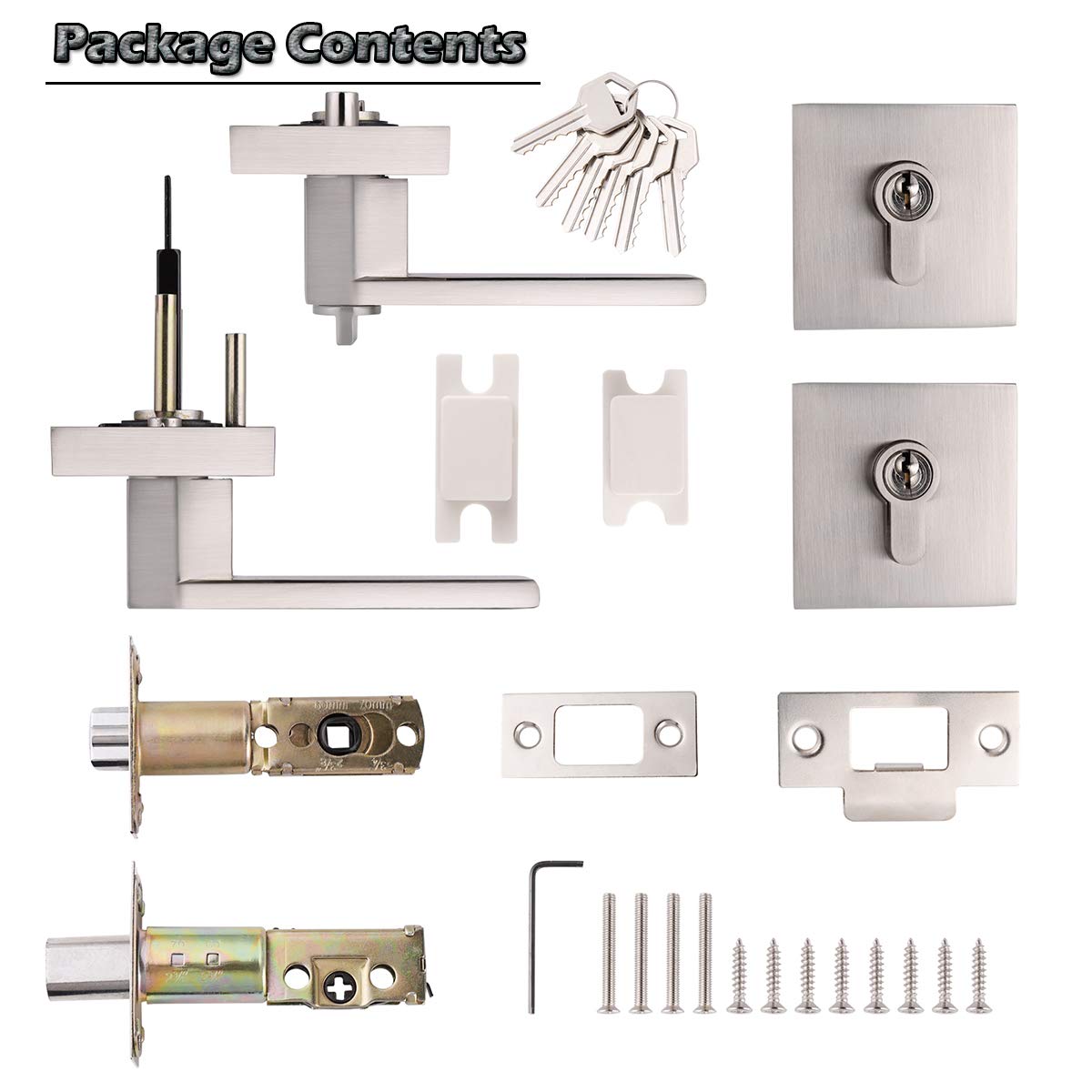 Gobrico Satin Nickel Door Handle & Deadbolt Lockset - Secure Front Entry for Homes