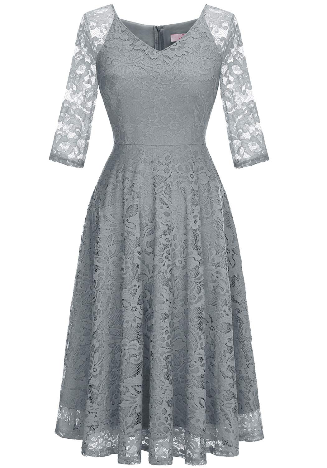 Elegant Long-Sleeve Lace Wedding Guest Dress for Women - A-Line Formal Cocktail Party Midi Gown | Perfect for Prom, Evening Events & Special Occasions