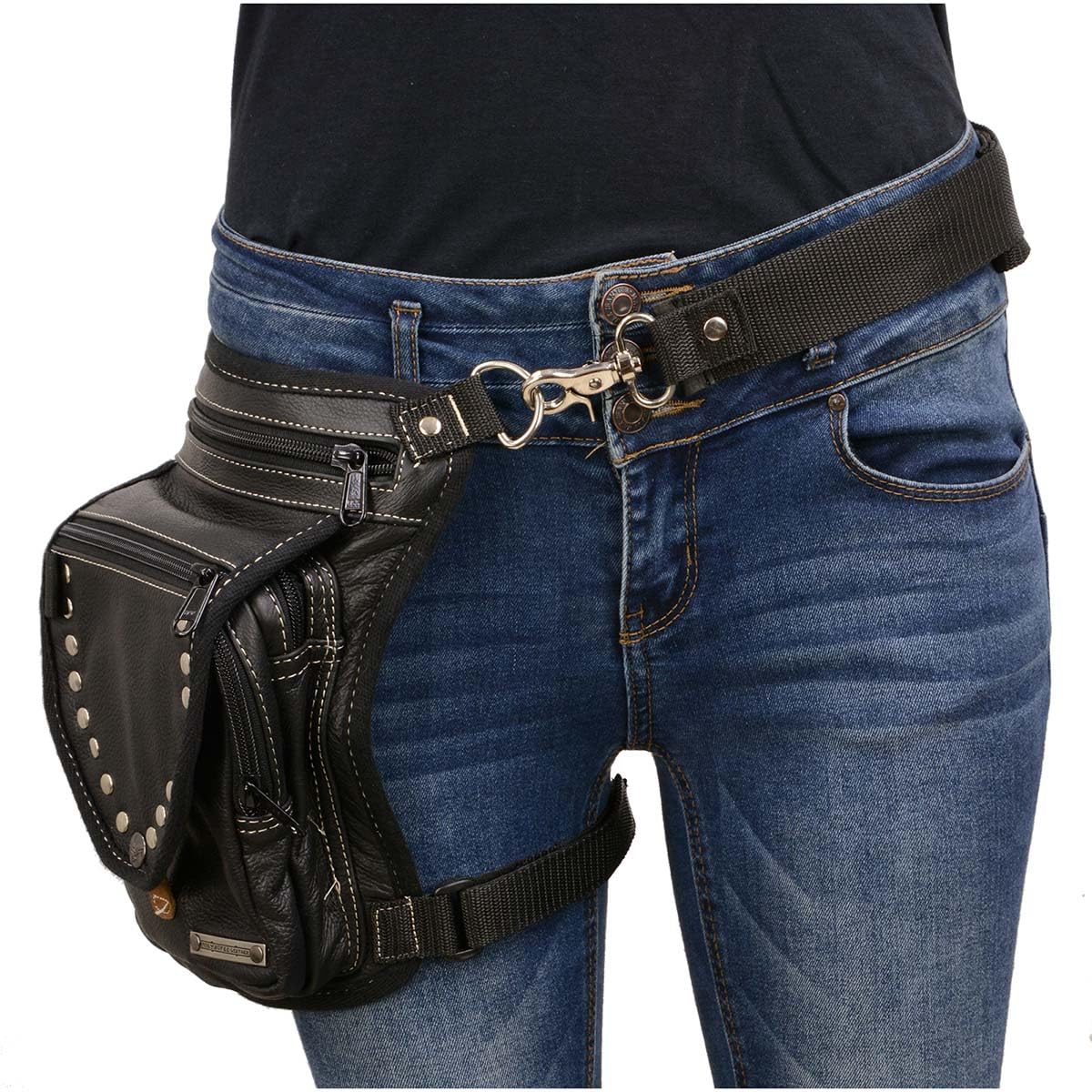 Milwaukee Leather MP8882 Concealed Carry Thigh Holster Bag - Black Leather Gun Holster with Adjustable Waist Belt for Pistol & Accessories - Perfect for Hiking, Hunting & Outdoor Activities