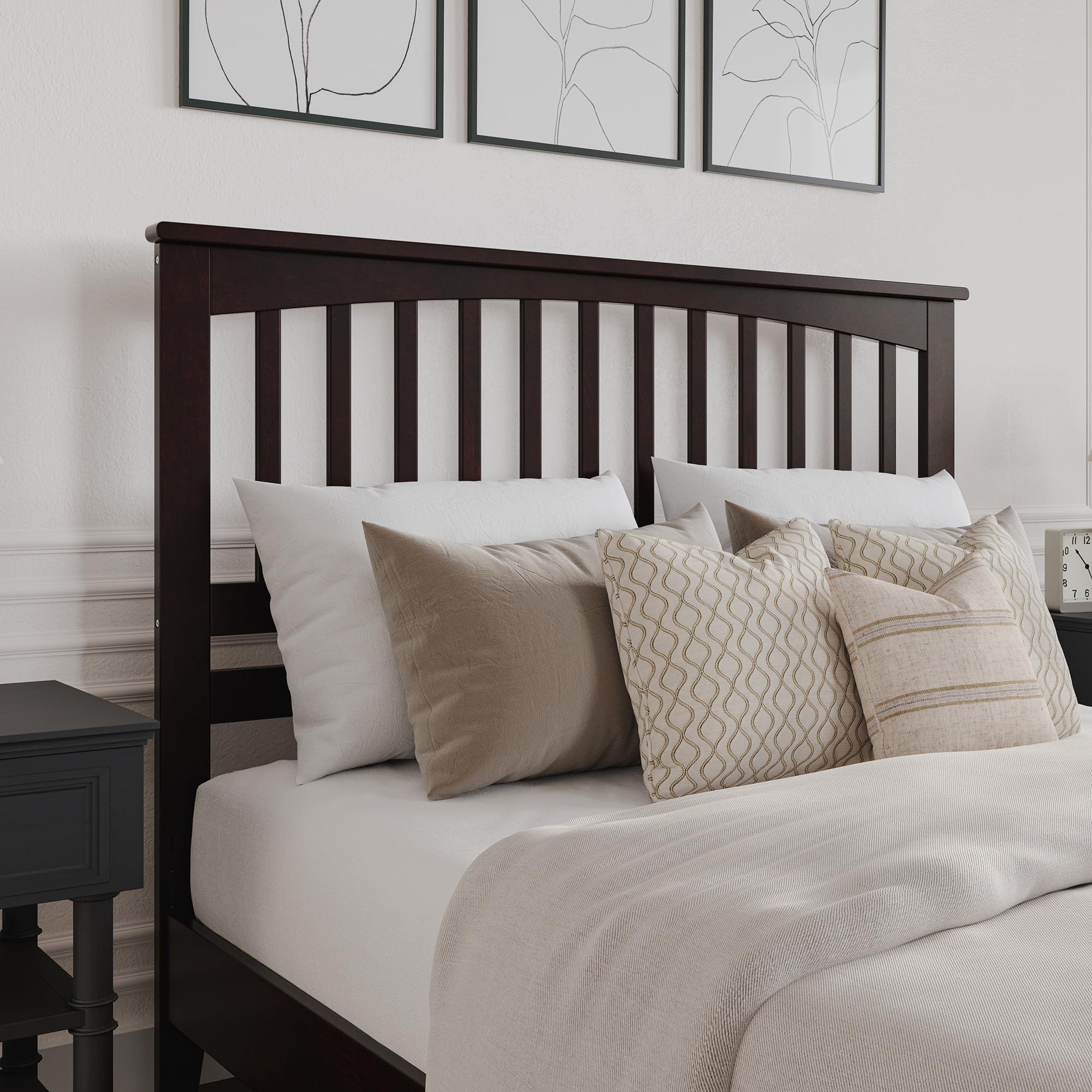 AFI Mission Queen Solid Wood Headboard with USB Charging Ports - Espresso Finish - Elegant Bedroom Furniture for Master Bedroom or Guest Room