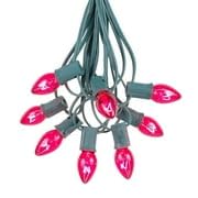 Pink C7 Christmas Lights Set - 25ft Green Wire Indoor/Outdoor String Lights for Holiday Decorations, Patio, Garden & Party Lighting