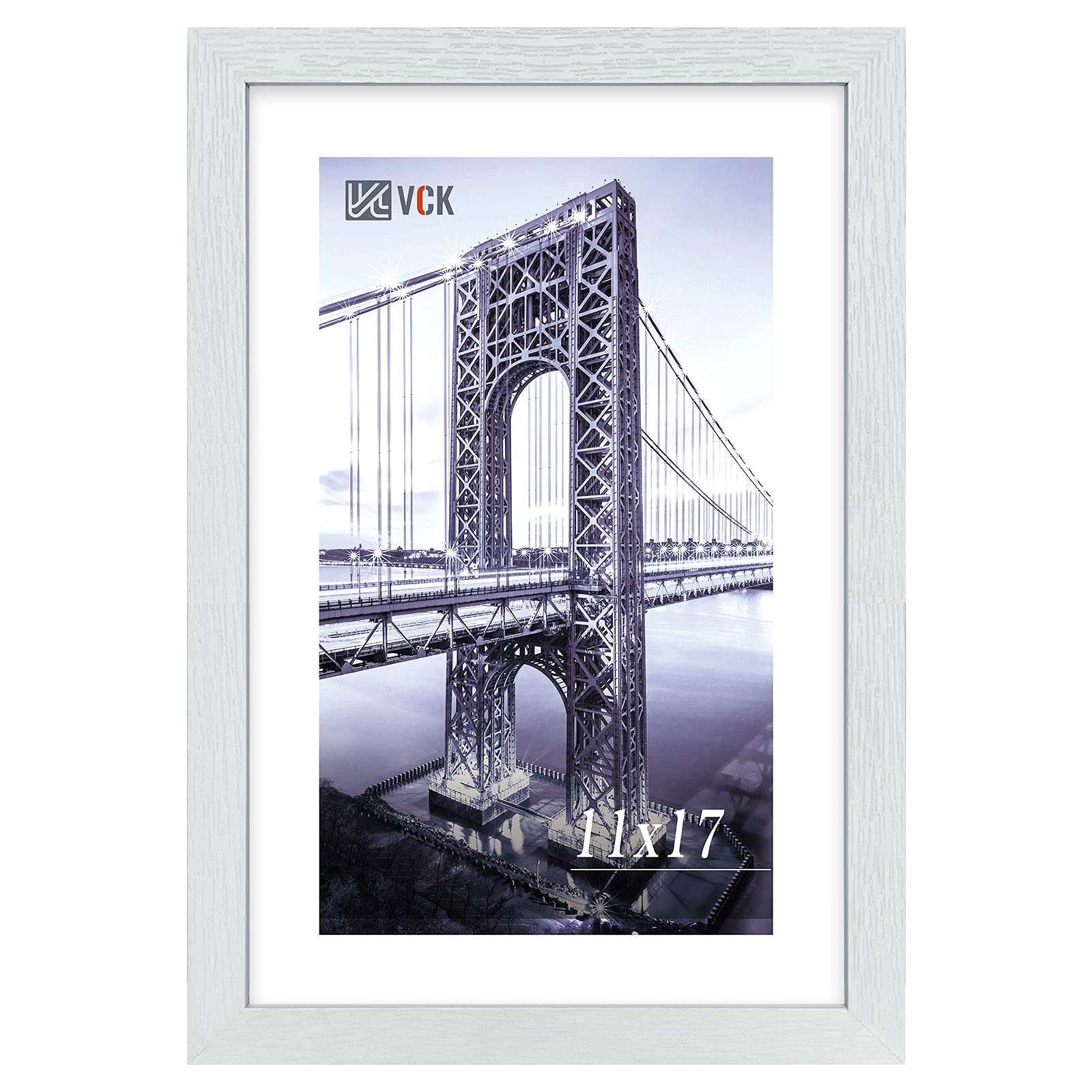 VCK 11×17 Inch Wooden Poster Frame - White Certificate Display with Shatterproof Plexiglass, Wall Mountable Picture Frame for Home Office & Gallery Decor - Perfect for Diplomas, Artwork, and Photo Displays