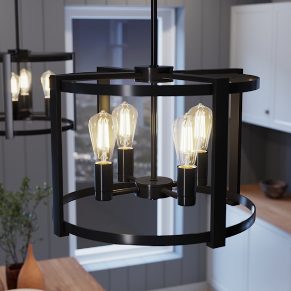 Hunter Astwood 4-Light Chandelier in Matte Black - Modern Farmhouse Ceiling Light Fixture for Dining Room, Bedroom, Living Room & Entryway