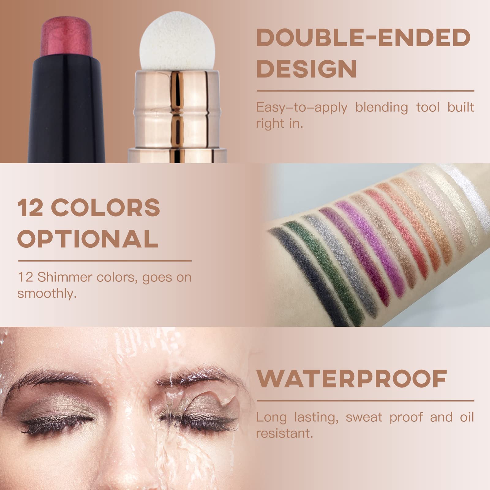 Rotatable Cream Eyeshadow Stick - Glitter Shimmer Eye Brightener Pencil with Soft Brush (06# Rose Red Shimmer) | Waterproof Long-Lasting Eye Makeup for Party, Date Night & Special Occasions