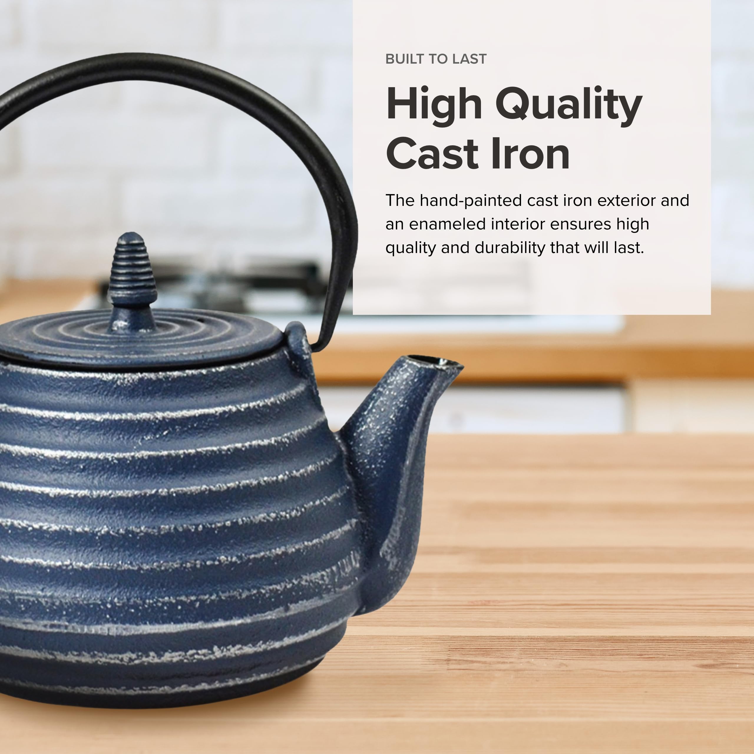 Premium Cast Iron Teapot with Stainless Steel Infuser - 27oz Japanese Style Blue/Silver Teapot for Loose Leaf Tea | Perfect for Home, Office & Tea Ceremonies