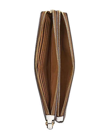 Coach Double Zip Wallet in Signature Canvas with Horse & Sleigh Design - Stylish Leather Card Holder for Women, Perfect for Everyday Use, Travel & Gift Giving