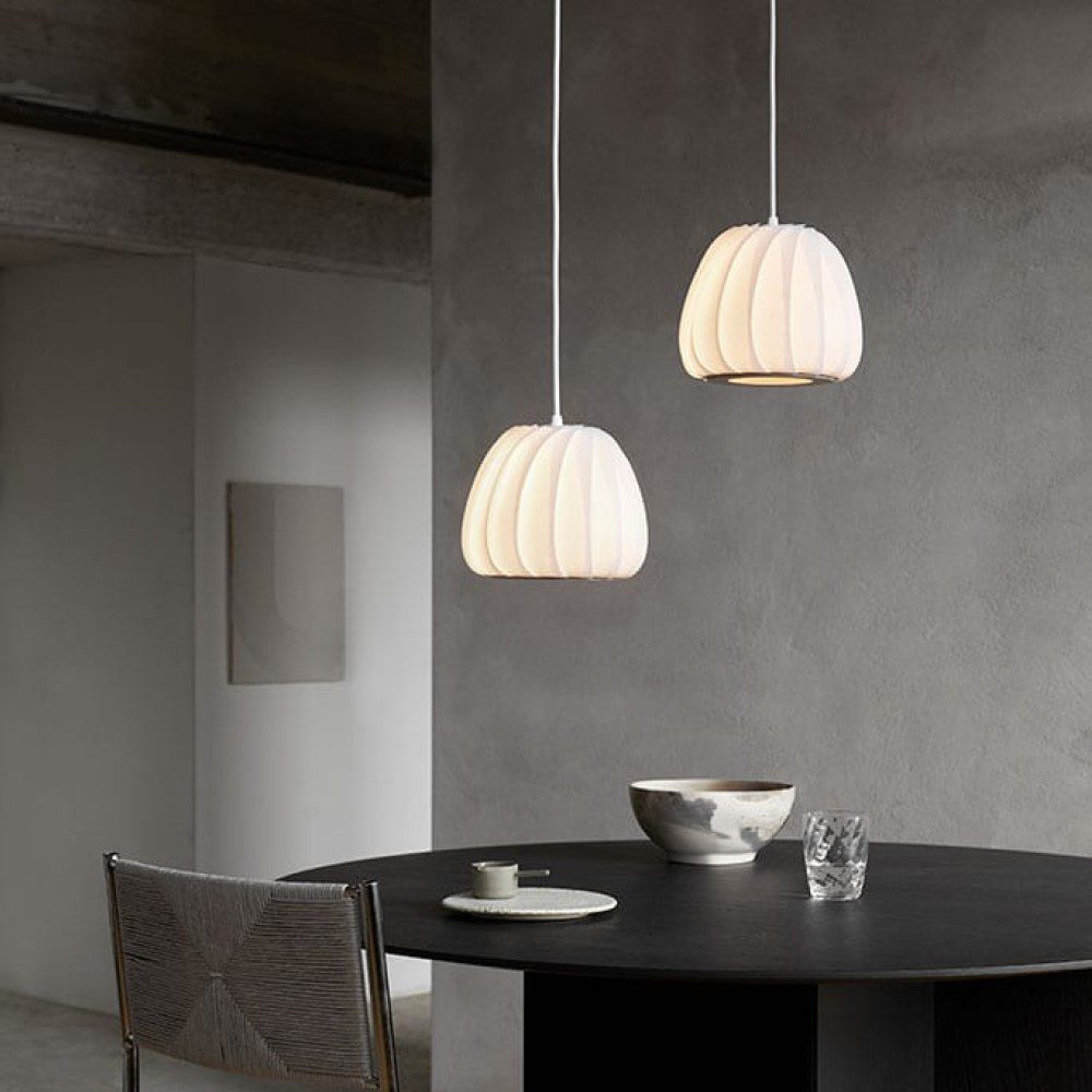 TOM ROSSAU TR12 Pendant Light - White Coated Paper Shade, 22x19cm, Modern Ceiling Lighting for Dining Room, Kitchen, or Bedroom