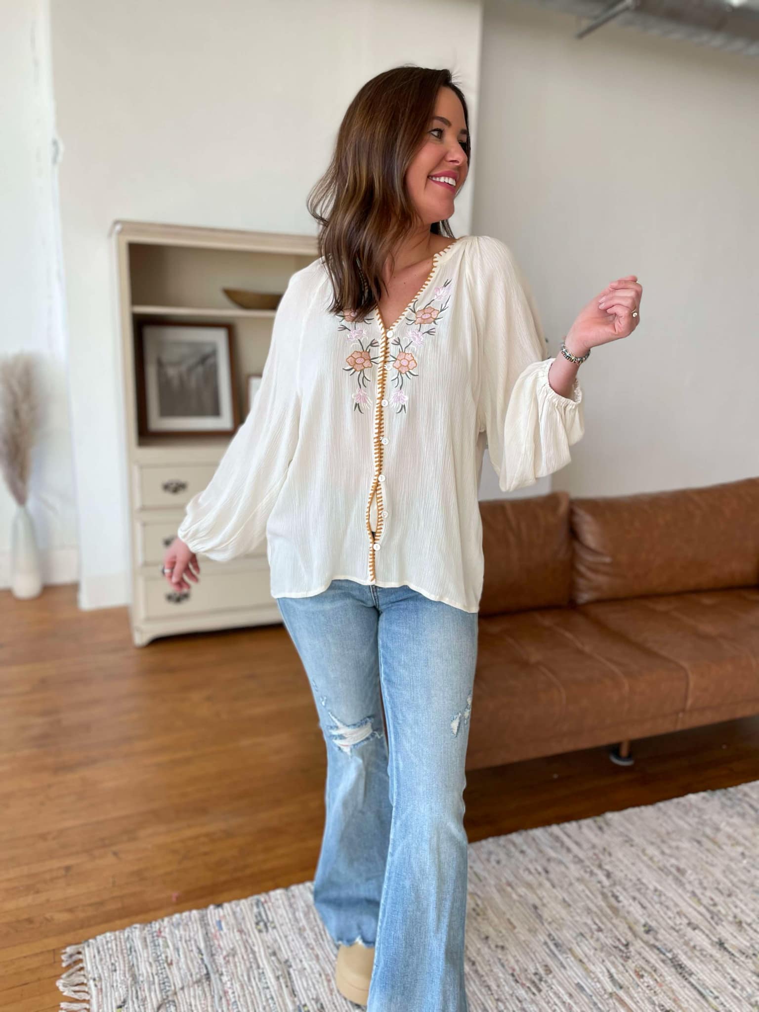 PREORDER: Floral Embroidered Top - Romantic Blouse with Handmade Flower Details from Verona | Perfect for Date Nights & Spring Outfits