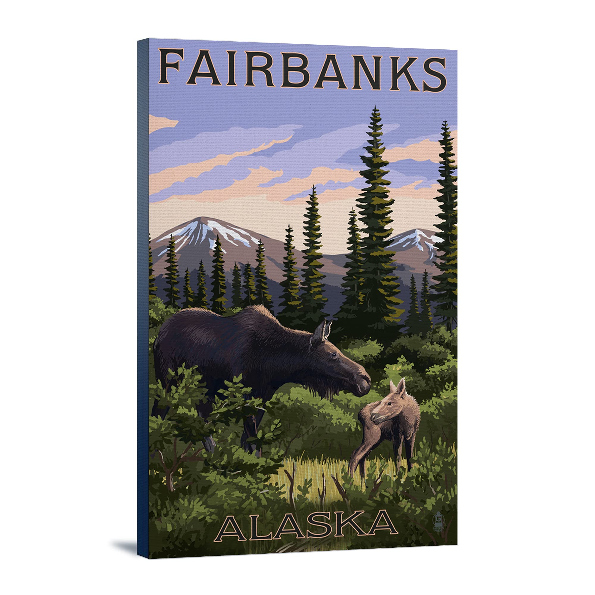Fairbanks Alaska Moose and Baby Canvas Print - 24x36 Gallery Wrapped Stretched Wall Art for Living Room, Bedroom & Office Decor