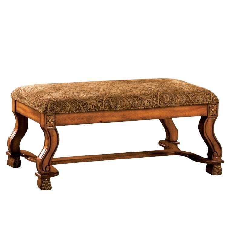 Furniture of America Rabin Paisley Traditional Wood Padded Bench in Antique Oak - Solid Wood Entryway Bench for Hallway, Bedroom & Living Room - Perfect for Seating, Storage & Home Decor