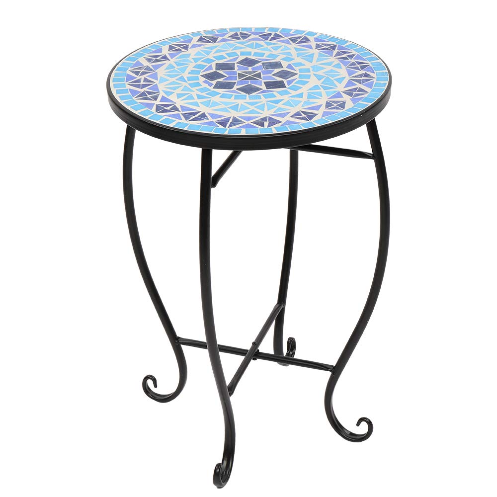 BDGWOIP Mosaic Stained Glass Flower Stand Side Table - Round Accent Table & Plant Stand for Patio, Garden, Lawn, Yard & Home Decor | Perfect for Indoor/Outdoor Use as End Table or Planter Holder