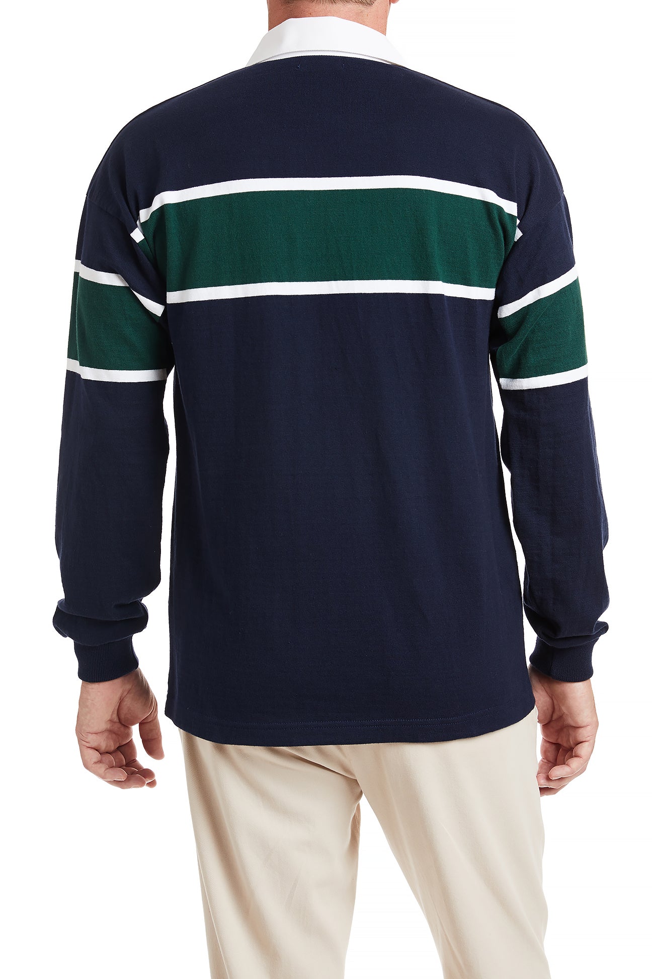 Castaway Rugby Shirt Navy & Green Team Stripe - Vintage Style Men's Rugby Jersey for Casual Wear & Sports Events