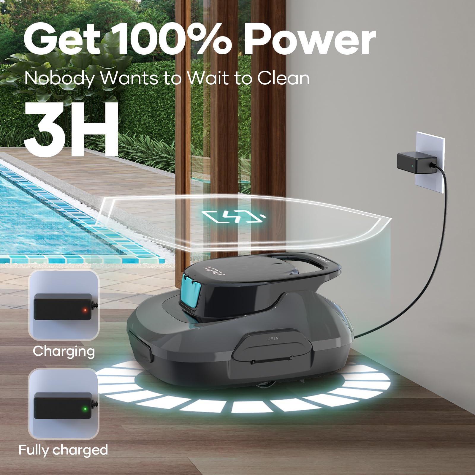 AIPER Cordless Automatic Pool Cleaner - Lightweight Robotic Pool Vacuum with Auto-Parking, Ideal for Above Ground Flat Pools up to 860 sq.ft (Gray) | Perfect for In-Ground & Above Ground Swimming Pools, Spas, and Backyard Cleaning