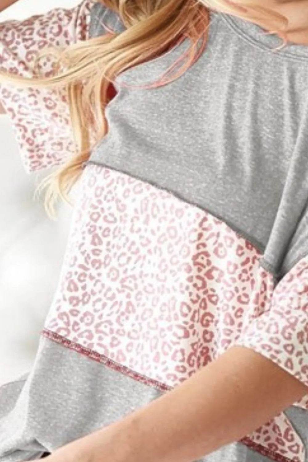 BiBi Triblend Knit Sweater with Leopard Block Out Stitching - Cozy Women's Pullover for Casual Wear, Office Outfits & Fall Fashion