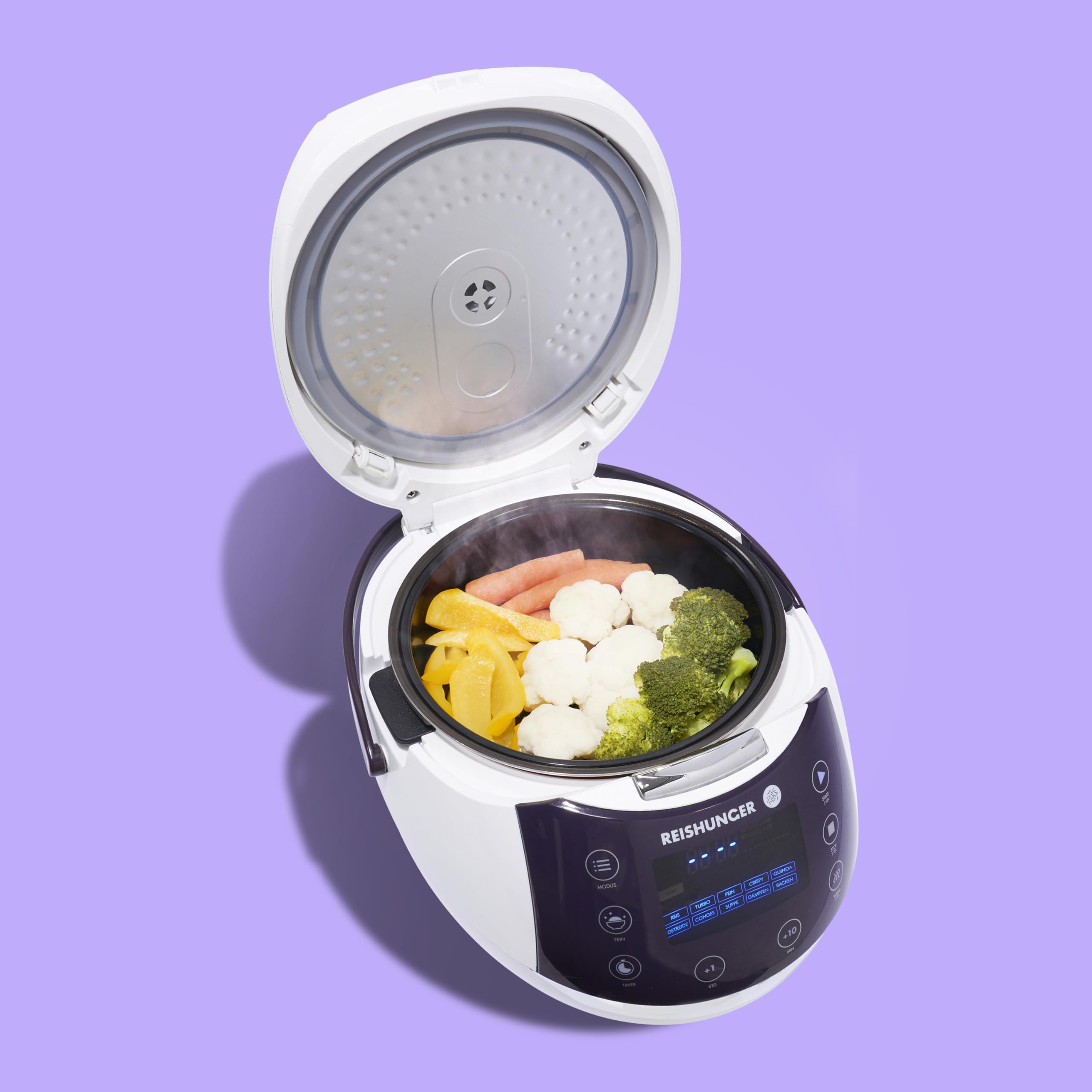 Premium Reishunger Digital Rice Cooker & Steamer - 8 Cup Capacity with 12 Smart Programs & 7-Phase Cooking Technology - Perfect for Brown Rice, White Rice, Soups, Grains & Oatmeal - Ideal for Families (1-8 People) - Great for Meal Prep, Healthy Cooking & Busy Households - White