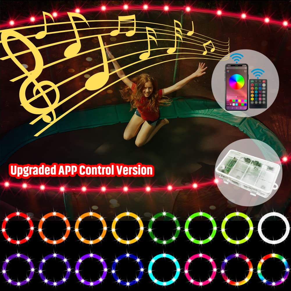 Upgraded APP & Remote Control LED Trampoline Lights - 16 Color Changing, Waterproof, Battery Powered for Outdoor Night Play | Perfect for Backyard Parties, Kids Playtime & Nighttime Trampoline Fun