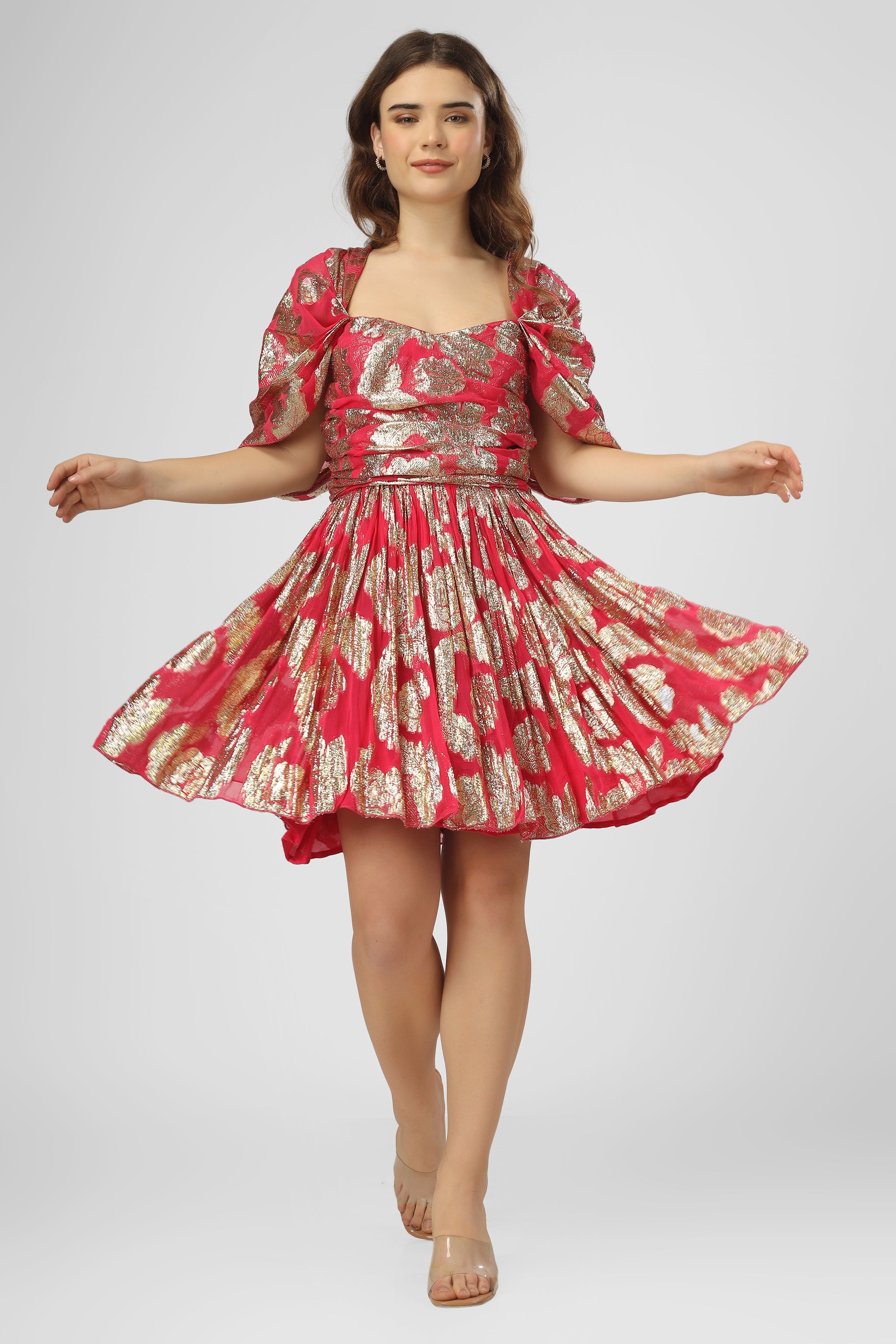Stylish Sydney Metallic Printed Mini Dress in Fuchsia Pink - Perfect for Parties, Night Out & Special Occasions