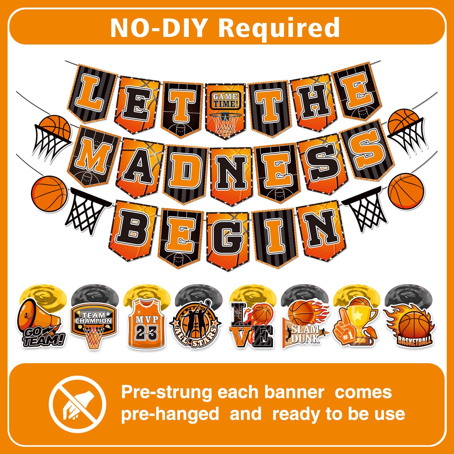 Biswiter Basketball Party Decorations Set - 1 Premium Basketball Theme Banner & 16 Cutouts for Sports Themed Parties, Classroom Decor & Stadium Events | Perfect for Birthday Celebrations, Team Parties & School Events