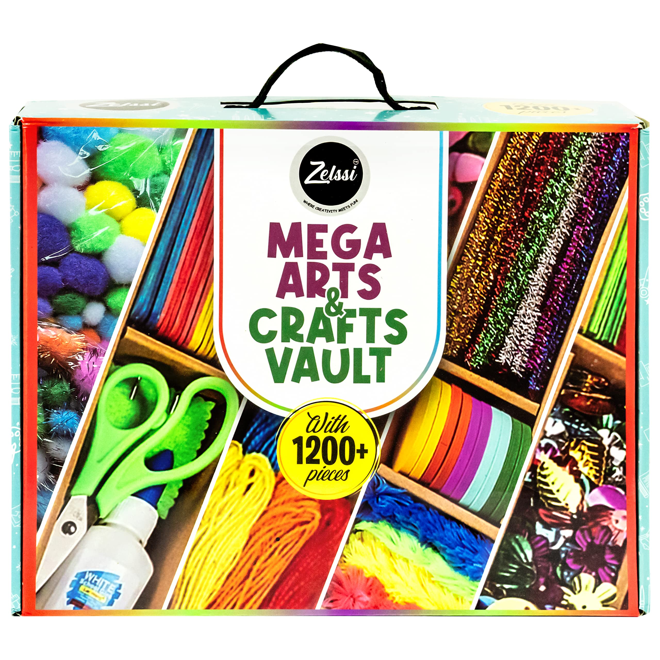 Zelssi 1200+ Pcs Kids Craft Kit - Mega Arts & Crafts Supplies for Ages 4-12, DIY Learning Activities, Preschool Projects & Gift Ideas - Perfect for Birthday Parties, Classroom Activities & Creative Playtime