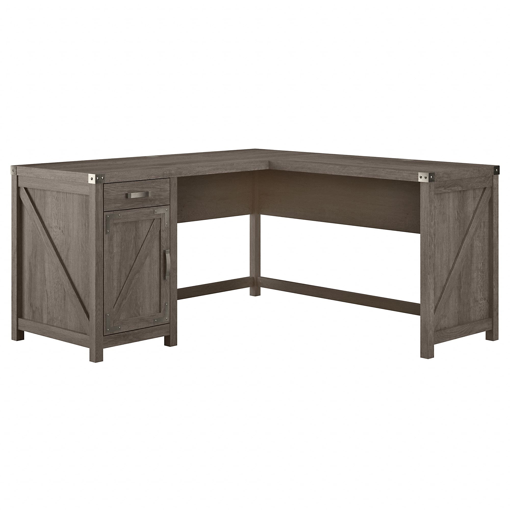 Bush Furniture Cottage Grove L-Shaped Desk with Drawer & Storage Cabinet, 60 Inch Wide, Restored Gray - Perfect for Home Office, Gaming Setup, and Small Workspaces
