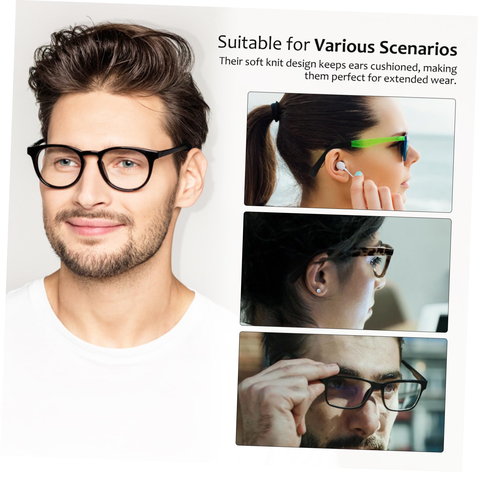 Hoement 2 Pairs Non-Slip Glasses Ear Pads - Comfortable Glasses Arm Covers & Cushion Grips for Behind the Ear - Perfect for Reading, Working & Outdoor Activities