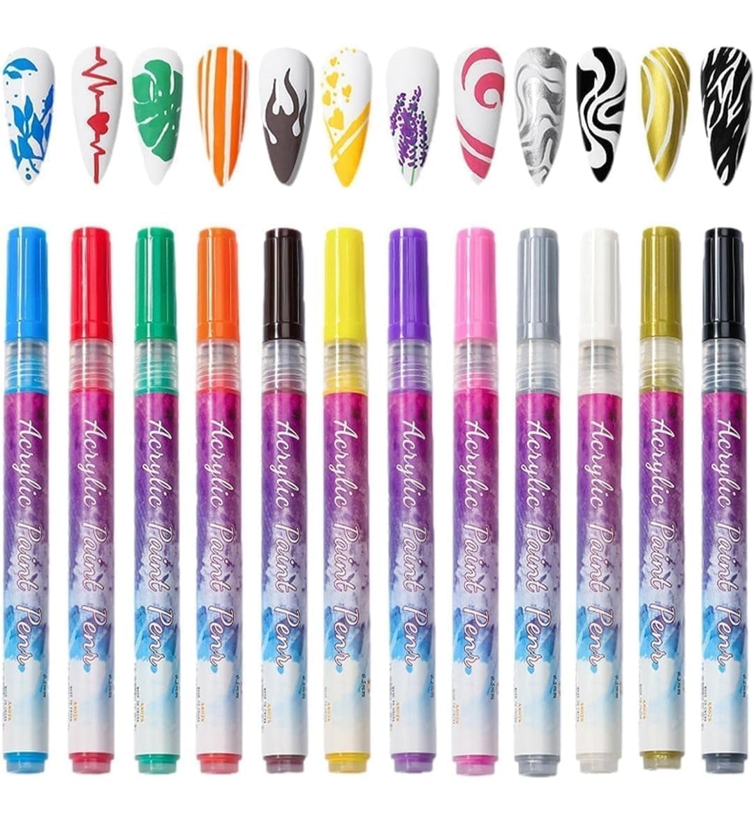 12 Colors Nail Art Pens Set - 3D Painting, Quick Dry & Waterproof Nail Graffiti Liner Pens for DIY Nail Art, Doting Flowers & Abstract Designs | Perfect for Home Manicures, Salon Use & Gift Giving