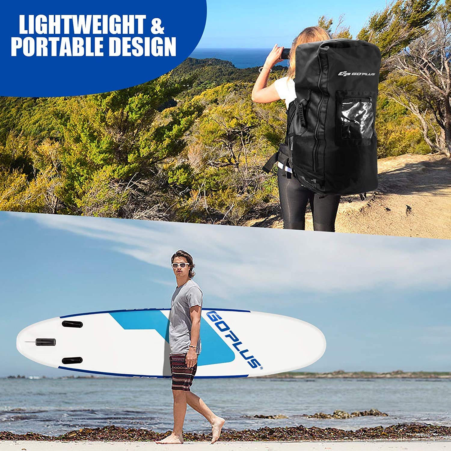 Goplus Inflatable Stand Up Paddle Board (10FT/10.5FT/11FT) - Premium SUP with Complete Accessory Pack Including Adjustable Paddle, Carry Bag, Bottom Fin, Hand Pump, Leash & Repair Kit - Perfect for Ocean, Lake & River Paddling Adventures