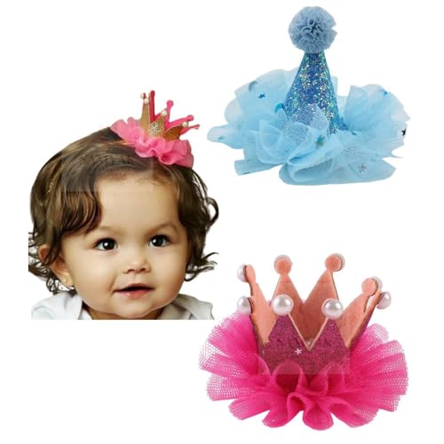 Samyak 2-Pack Cute Birthday Princess Crown Hair Clips for Girls - Toddler Hair Barrettes & Hair Accessories for Parties, Dress Up, and Special Occasions