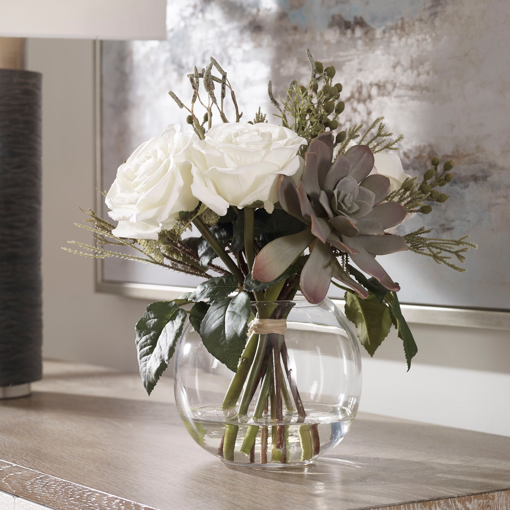 Belmonte Floral Bouquet with Green Vase - Fresh Artificial Flowers for Home Decor, Wedding Centerpieces & Gift Ideas