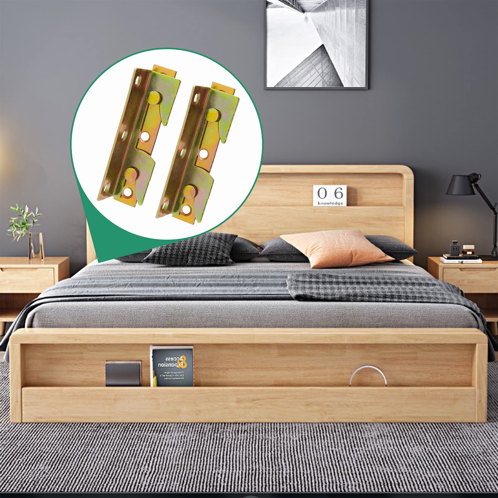 BokWin 4 Sets No Mortise Bed Rail Fittings - Heavy Duty Metal Fasteners & Wooden Bed Frame Connectors for Secure Bed Assembly - Perfect for DIY Furniture Projects, Bed Frame Repairs, and Home Improvement