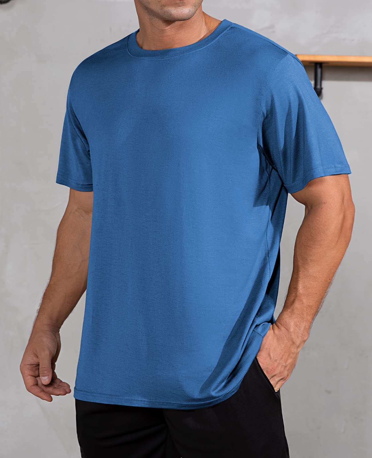 QUALFORT Men's Bamboo Viscose T-Shirt - Soft Breathable Crew Neck Undershirt for Casual Wear, Layering & Everyday Comfort