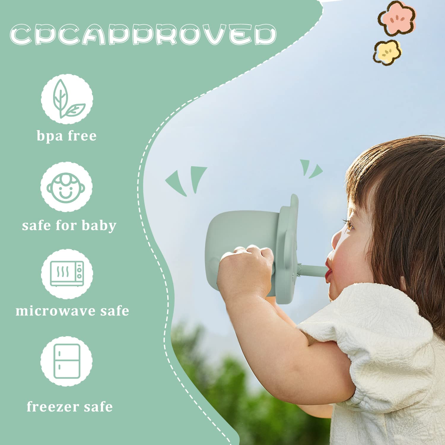 3 in 1 Silicone Baby Straw Cups with Two Handles - Leak Proof Sippy Cup & Snack Container for Toddlers - BPA Free Training Cup for Infants - Perfect for Travel, Daycare & Learning to Drink Independently