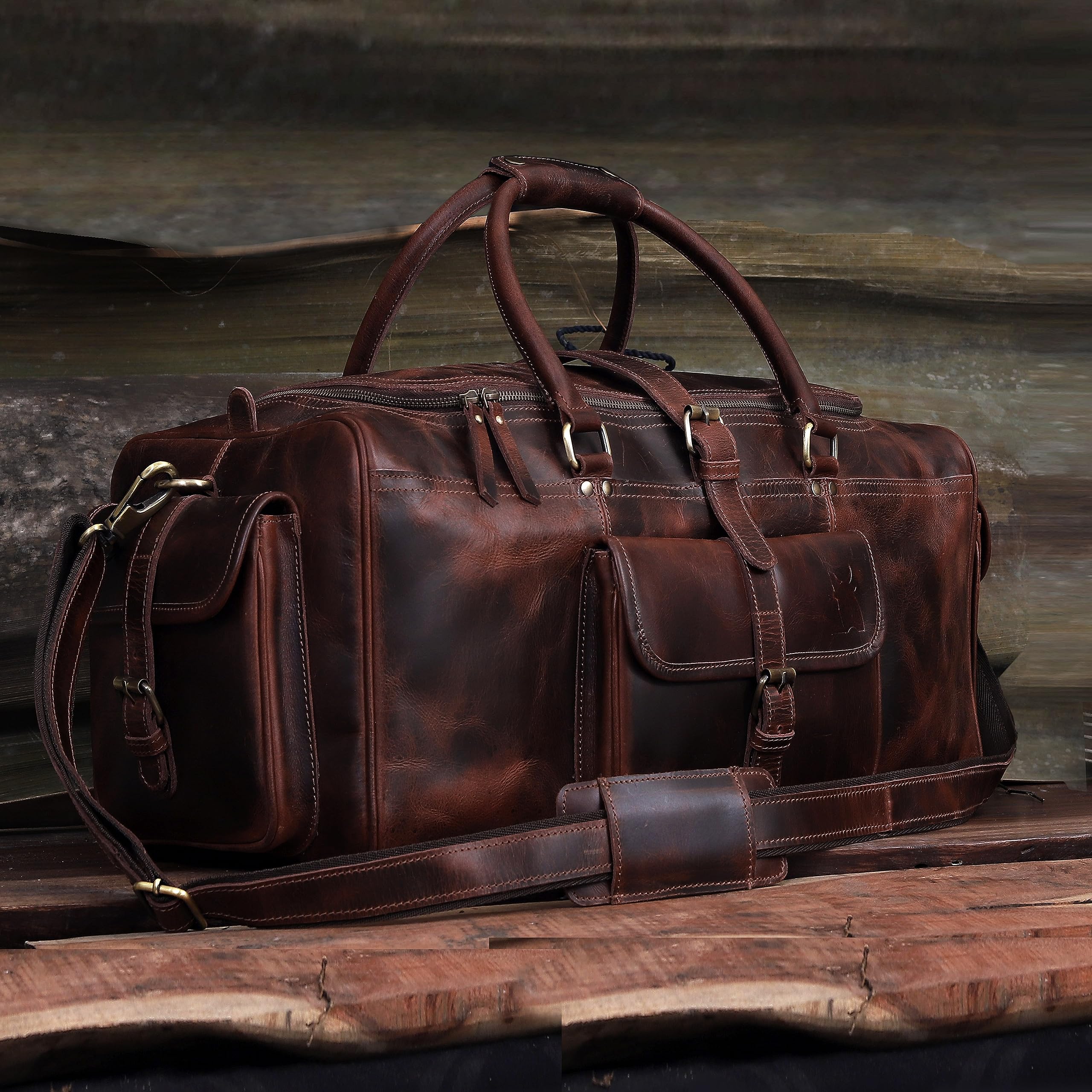 Premium Full Grain Leather Duffel Bag for Men - 24