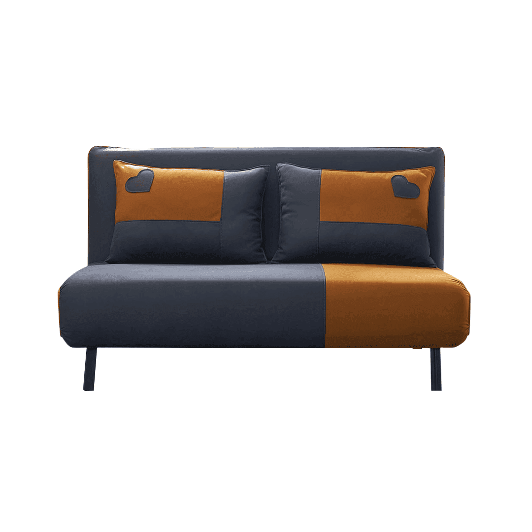 Lourdes Two-Tone Leathaire Sofa Bed in Dark Grey & Orange – Convertible Sleeper for Small Spaces, Guest Rooms & Apartments