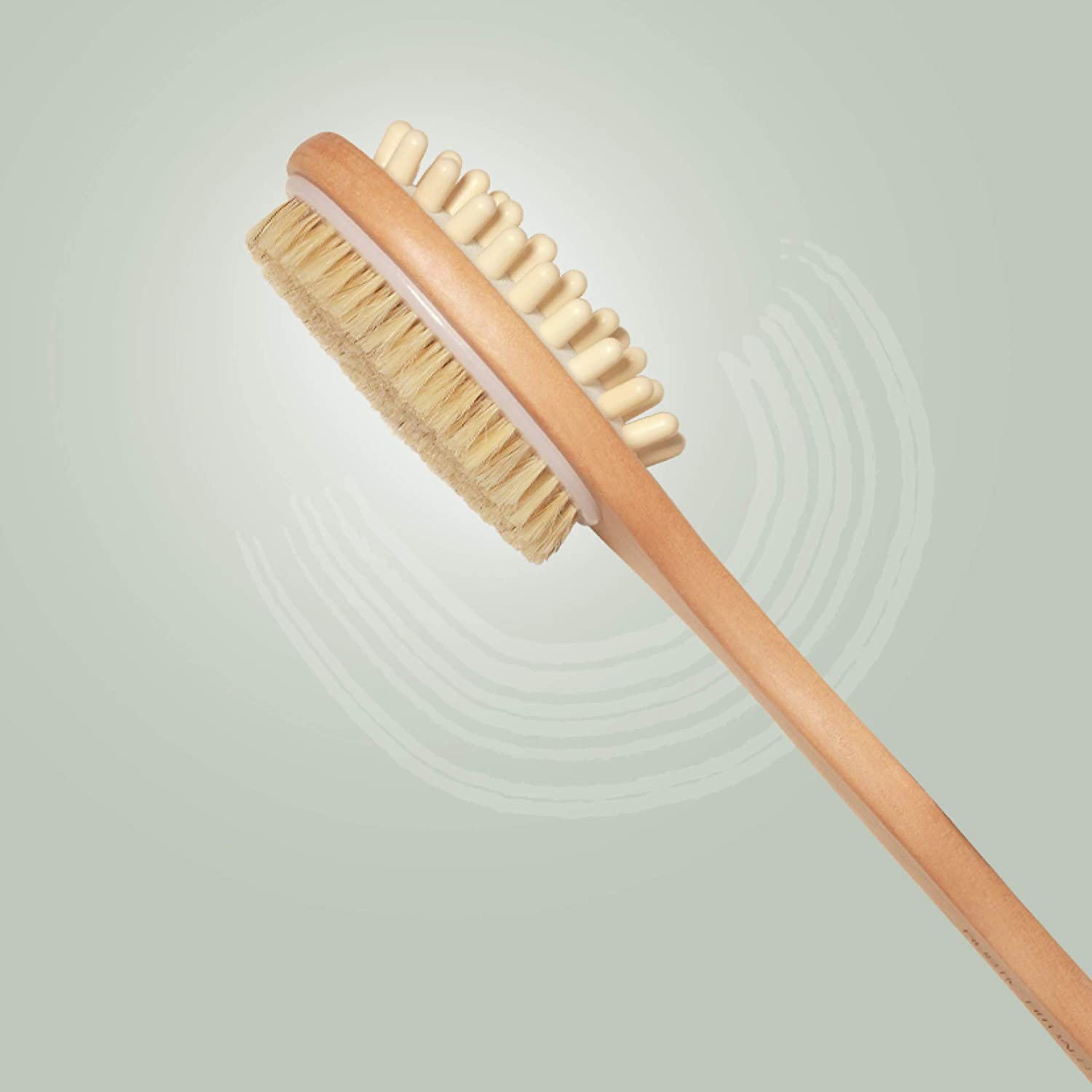 RED SQUARE 2-in-1 Dry Skin Body Brush with 11 Inch Removable Wooden Handle - Exfoliate & Massage for Smooth Skin - Perfect for Shower, Spa & Dry Brushing Therapy