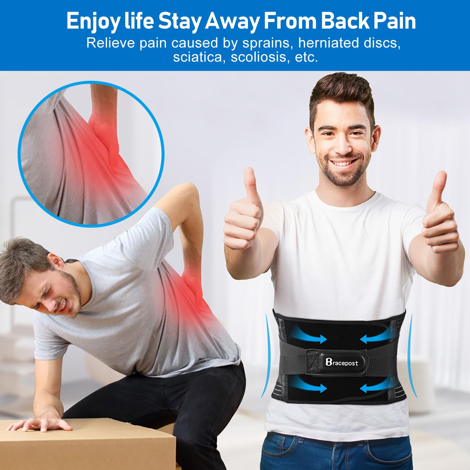 Adjustable Back Brace for Lower Back Pain Relief - Lumbar Support Belt for Herniated Disc, Sciatica & Scoliosis - Unisex Design Fits Women & Men (Large Size) - Ideal for Office Work, Driving & Post-Surgery Recovery